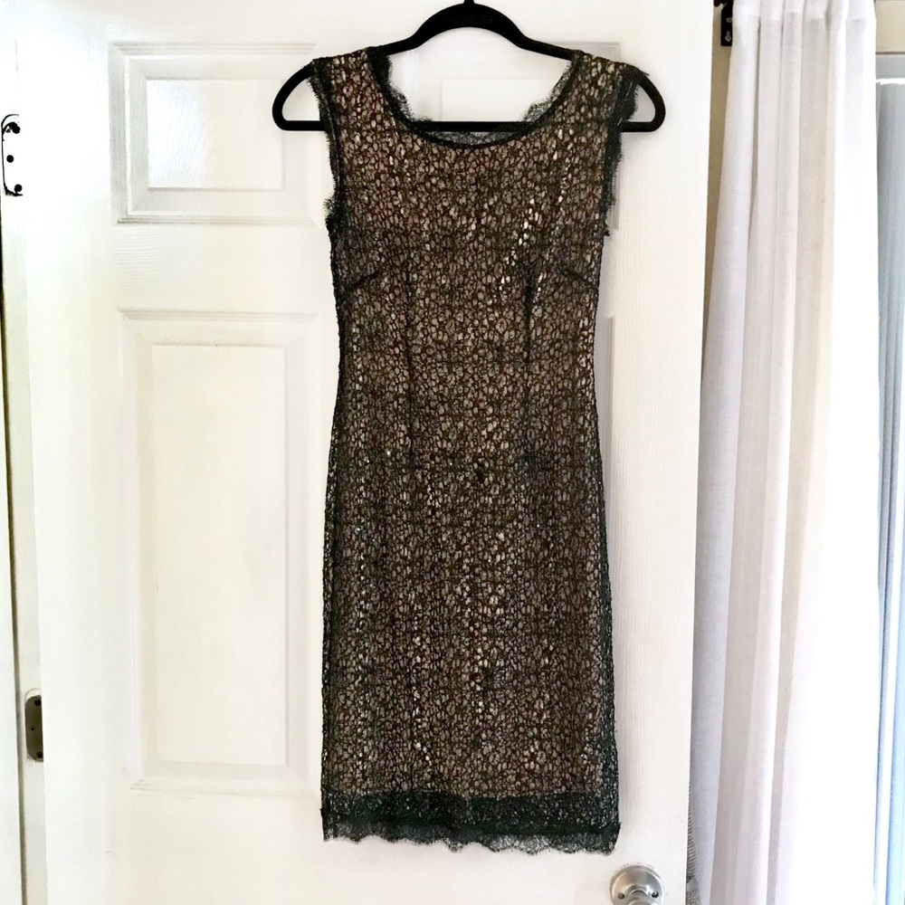 NWT Halston Heritage Black Lace & Sequin Dress